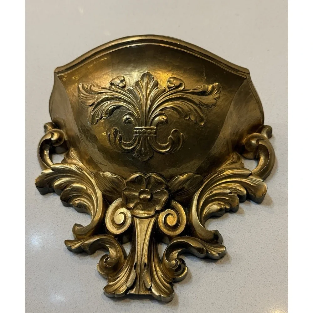 Vtg 1978 Homco Gold Plastic Wall Pocket Shelf Resin Planter‎ Hollywood Regency